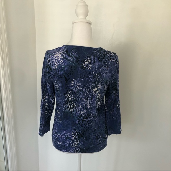 CHICO’S Women’s Floral Print Scoop Neck 3/4 Sleeve Tee Sz 0 - Picture 4 of 8